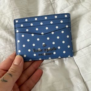 Blue and white polka dot Kate spade cardholder